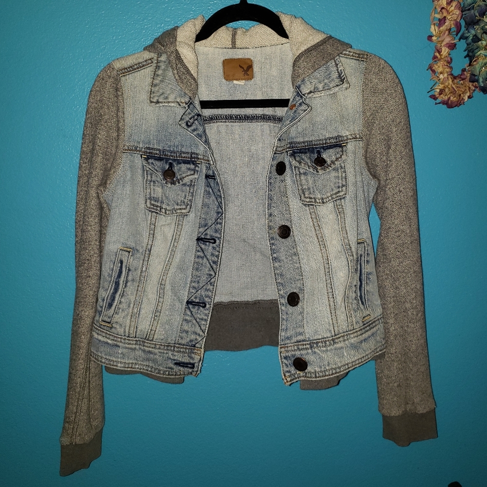 Hollister denim jacket with cloth hood & sleeves